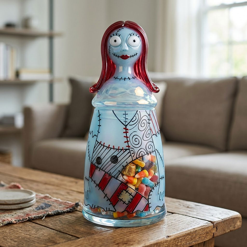 Halloween-themed glass candy jar