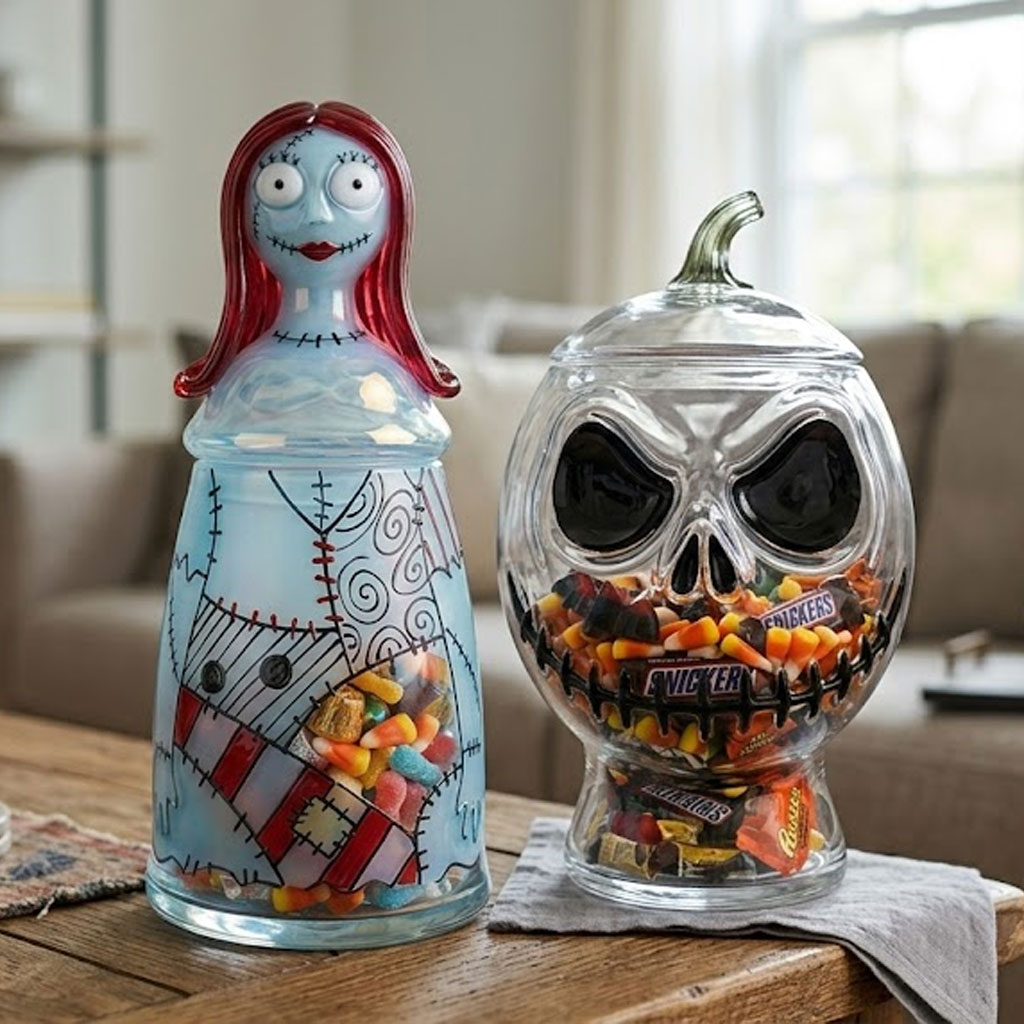 Halloween-themed glass candy jar