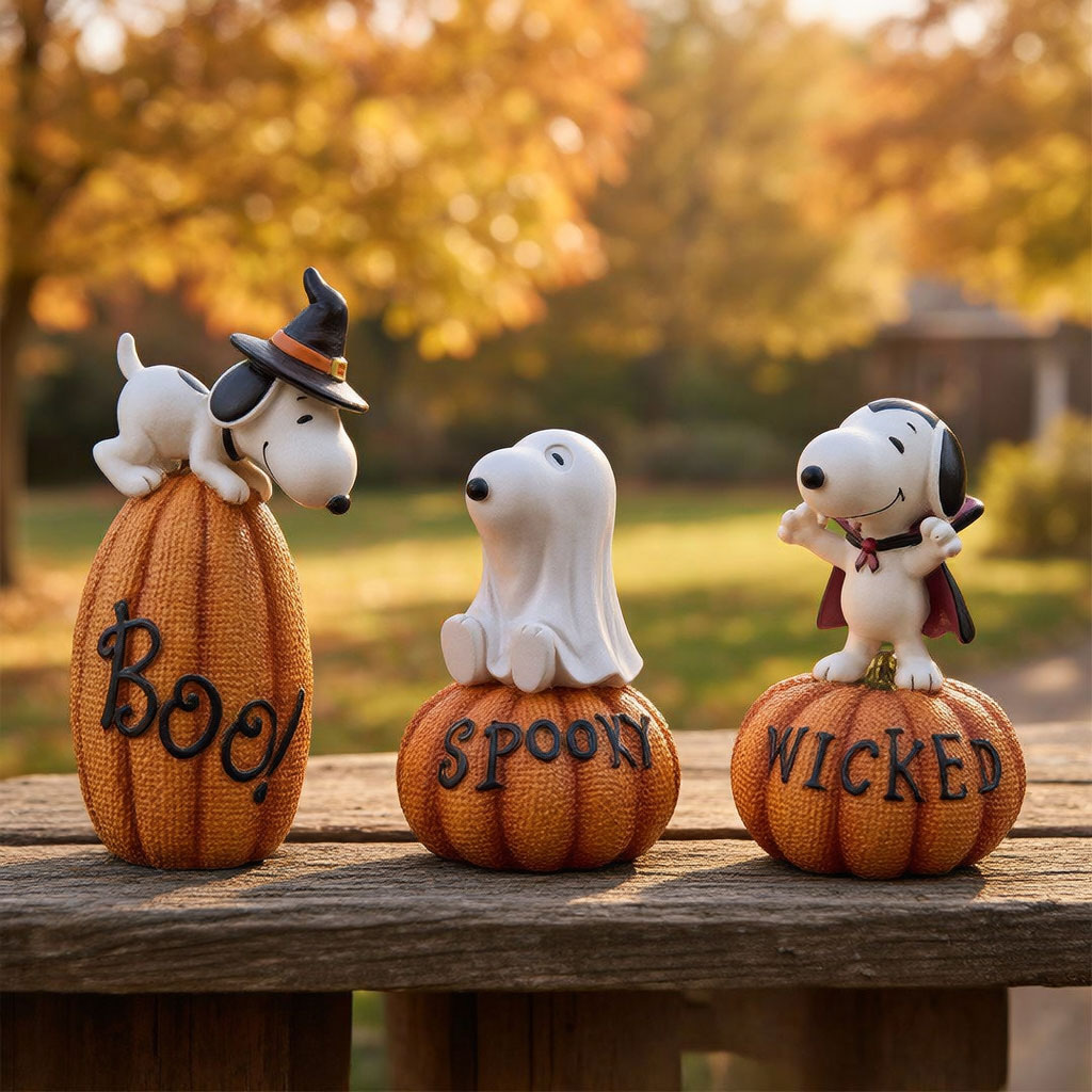 Festive Spooky Beagle Pumpkin Trio Statues