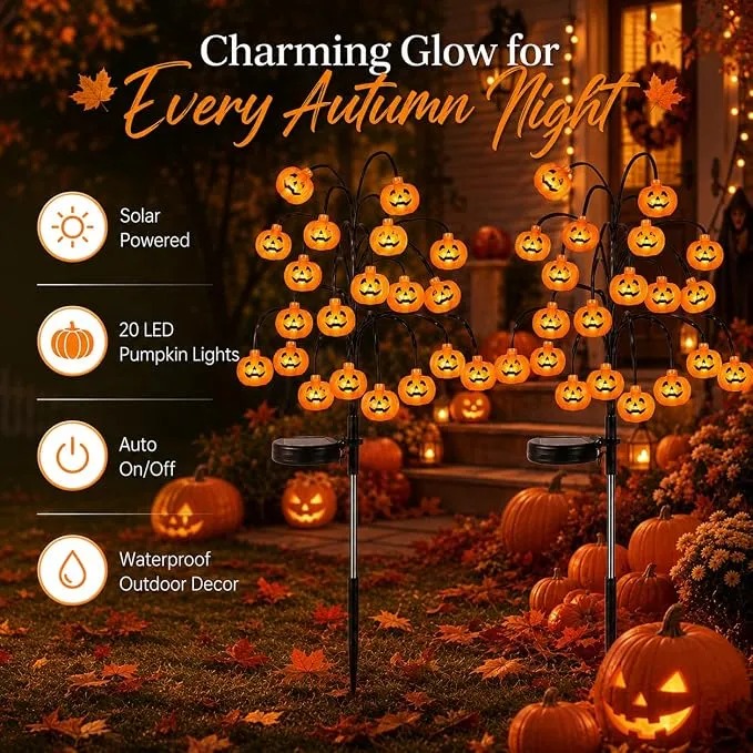 Halloween Pumpkin Lanterns, Solar Lights, Outdoor Pumpkin Tree Stake Lights