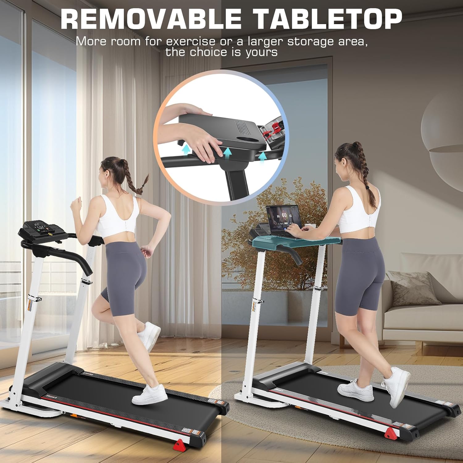 Treadmill with Desk Workstation & Adjustable Height