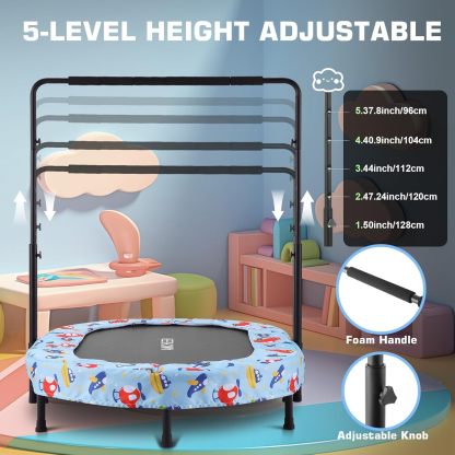 ANCHEER 56" Foldable Mini Trampoline with 5 Level Adjustable Handle Bar