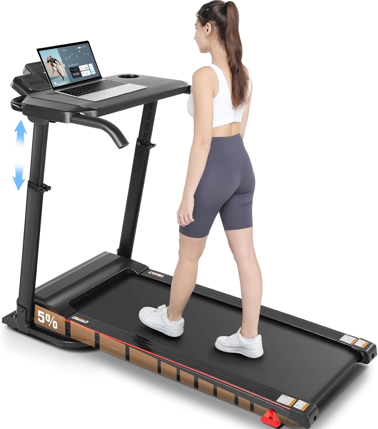 Treadmill with Desk Workstation & Adjustable Height, 2.5 HP Folding Tr