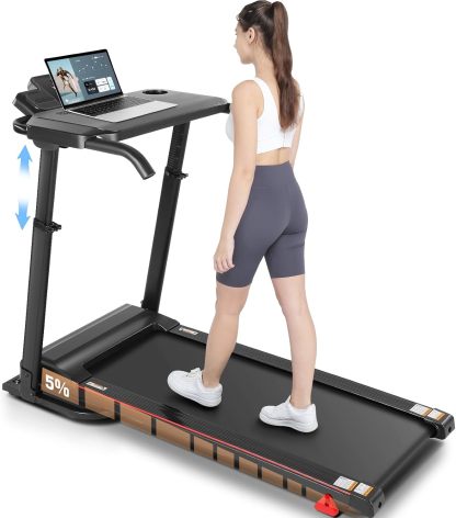 Treadmill with Desk Workstation & Adjustable Height, 2.5 HP Folding Treadmill with 3 Level Incline