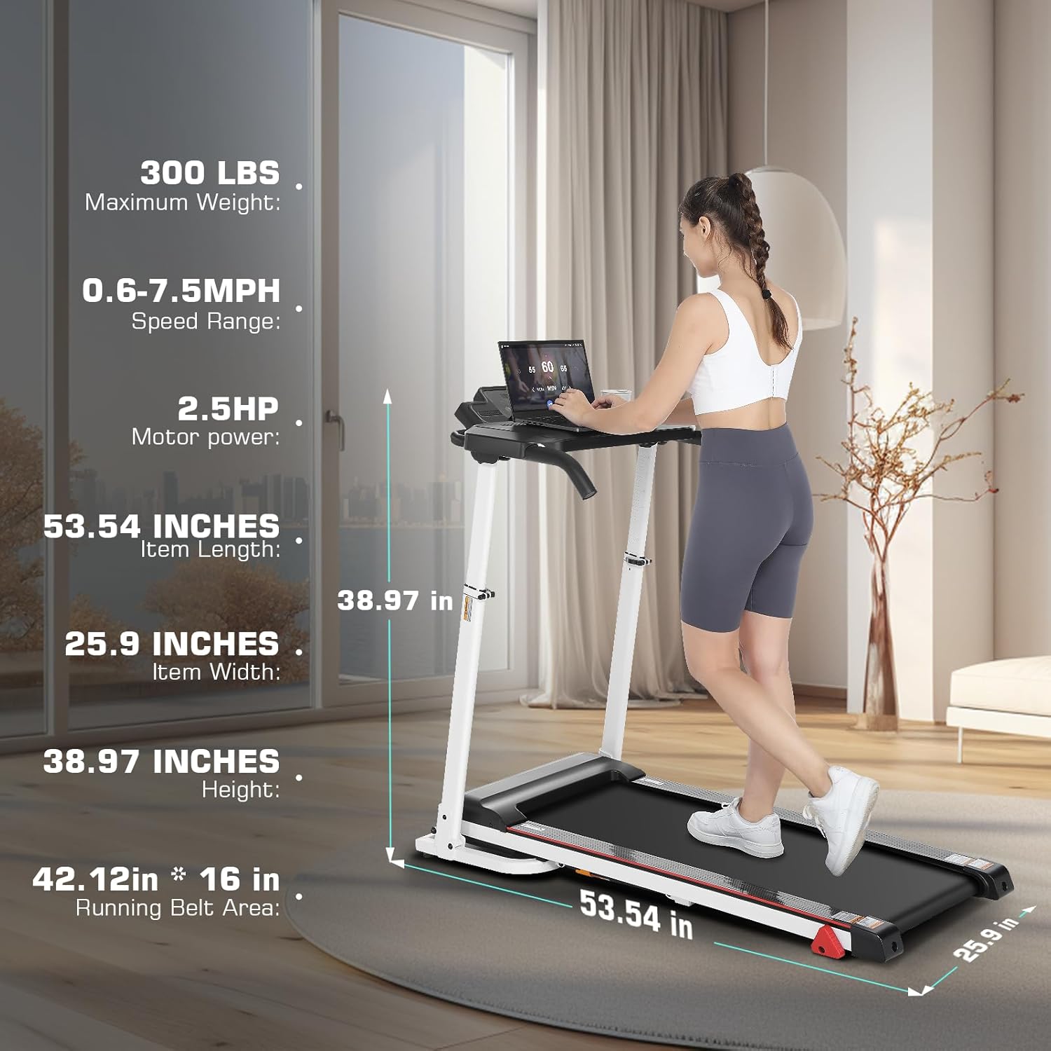 Treadmill with Desk Workstation & Adjustable Height