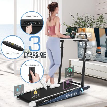ANCHEER Walking Pad with Desk 47-50.5 Inch Adjustable Height, 8 in 1 Treadmill with 8% Incline for Home Workstation
