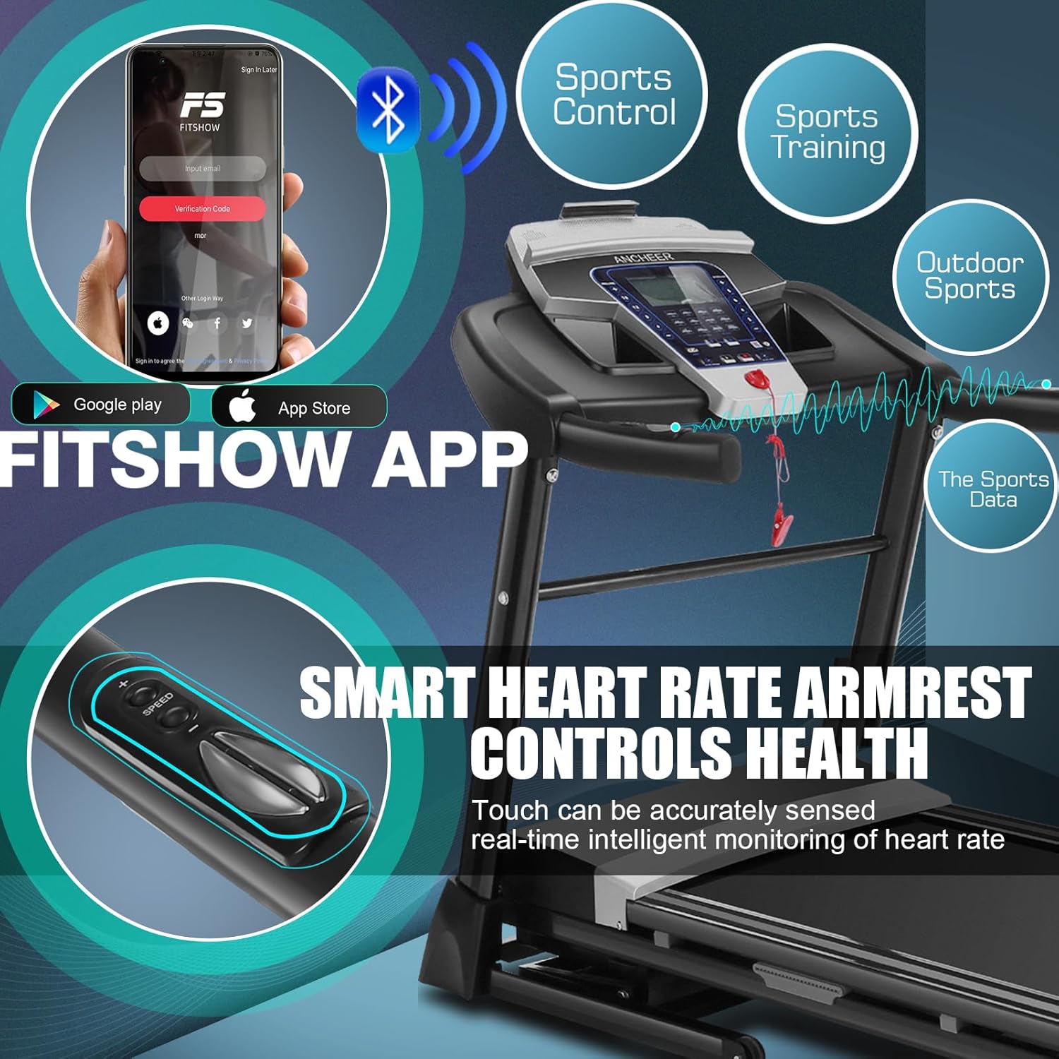 ANCHEER 3.25HP Treadmill,APP Treadmill 300lb Capacity