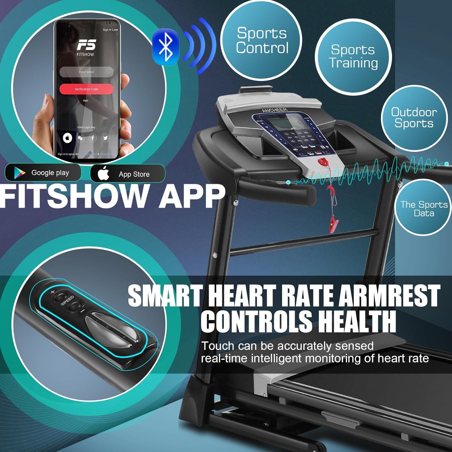 ANCHEER 3.25HP Treadmill,APP Treadmill 300lb Capacity