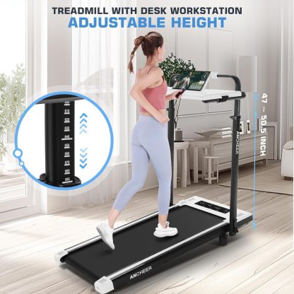 ANCHEER Walking Pad with Desk 47-50.5 Inch Adjustable Height, 8 in 1 Treadmill with 8% Incline for Home Workstation