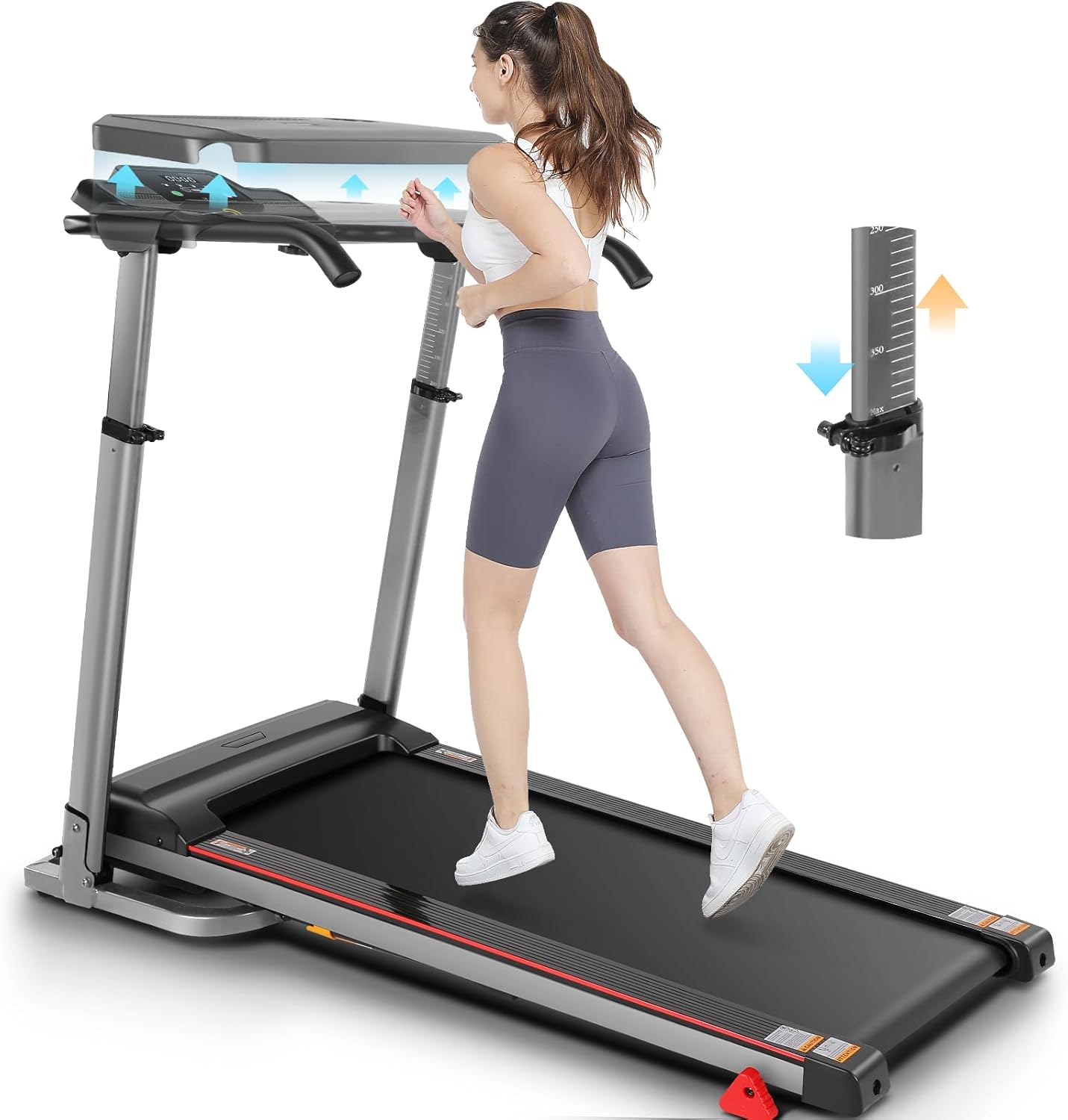Treadmill with Desk Workstation & Adjustable Height, 2.5 HP Folding Treadmill with 3 Level Incline
