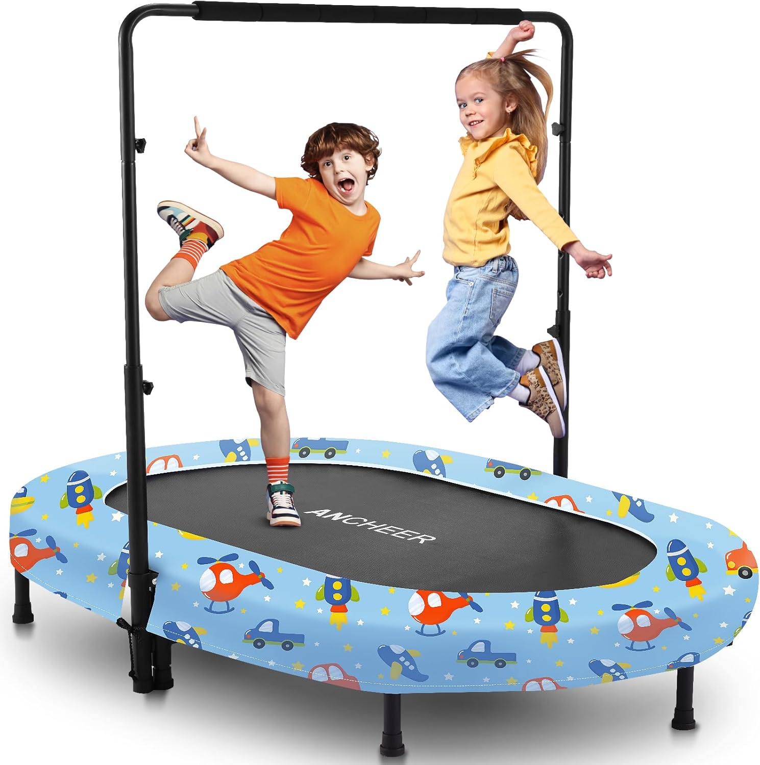 ANCHEER 56" Foldable Mini Trampoline with 5 Level Adjustable Handle Bar