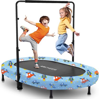 ANCHEER 56" Foldable Mini Trampoline with 5 Level Adjustable Handle Bar
