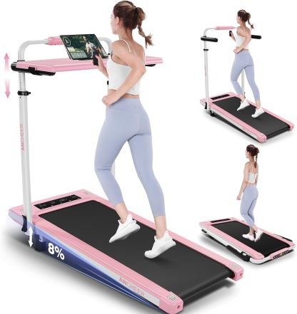 ANCHEER Walking Pad with Desk 47-50.5 Inch Adjustable Height, 8 in 1 Treadmill with 8% Incline for Home Workstation