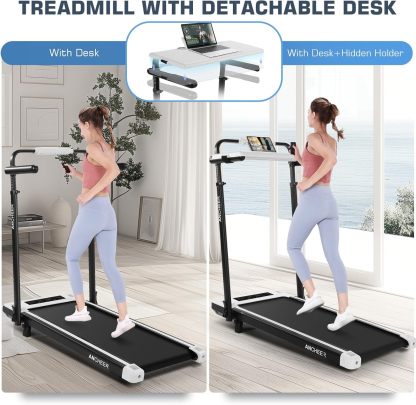 ANCHEER Walking Pad with Desk 47-50.5 Inch Adjustable Height, 8 in 1 Treadmill with 8% Incline for Home Workstation