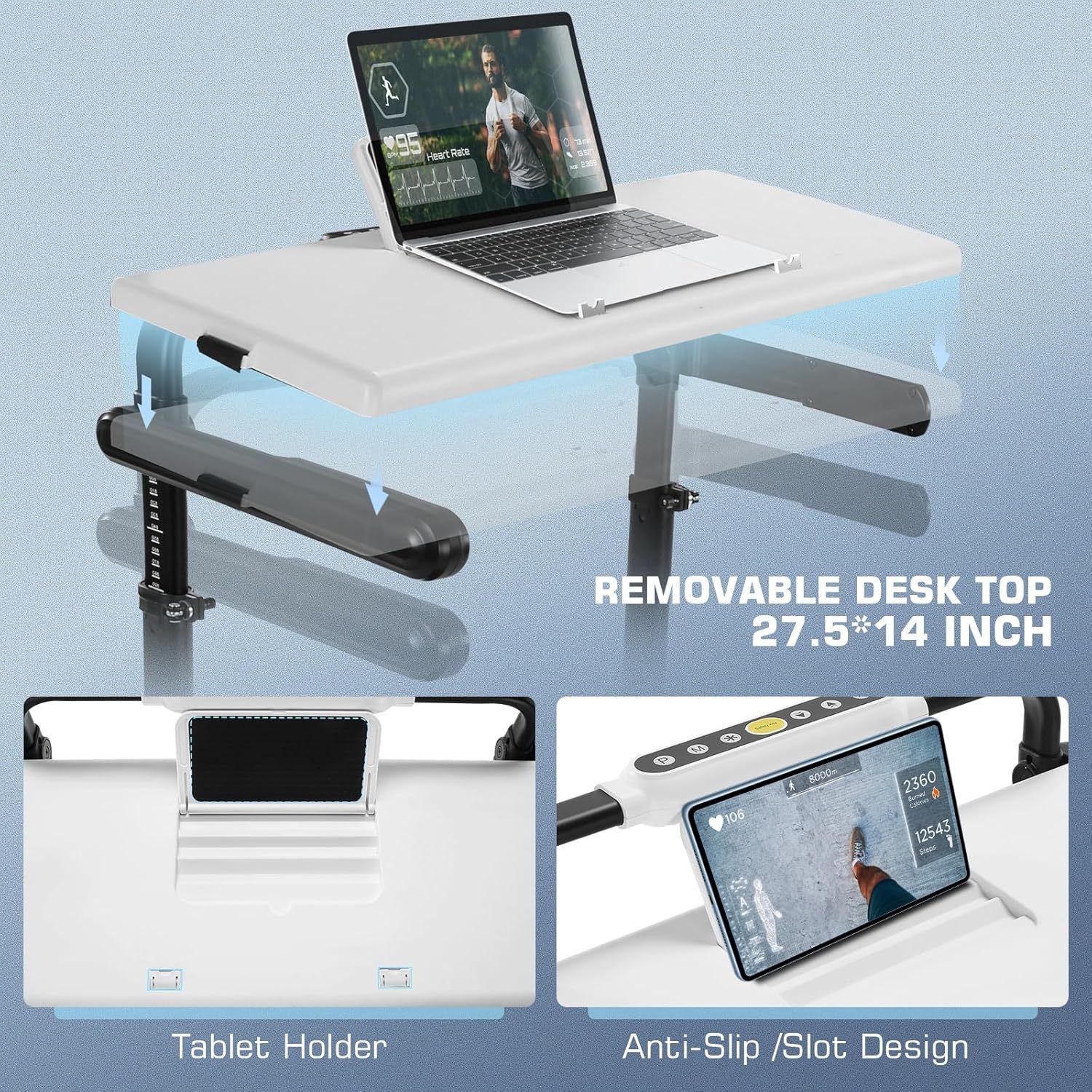 ANCHEER Walking Pad with Desk 47-50.5 Inch Adjustable Height, 8 in 1 Treadmill with 8% Incline for Home Workstation