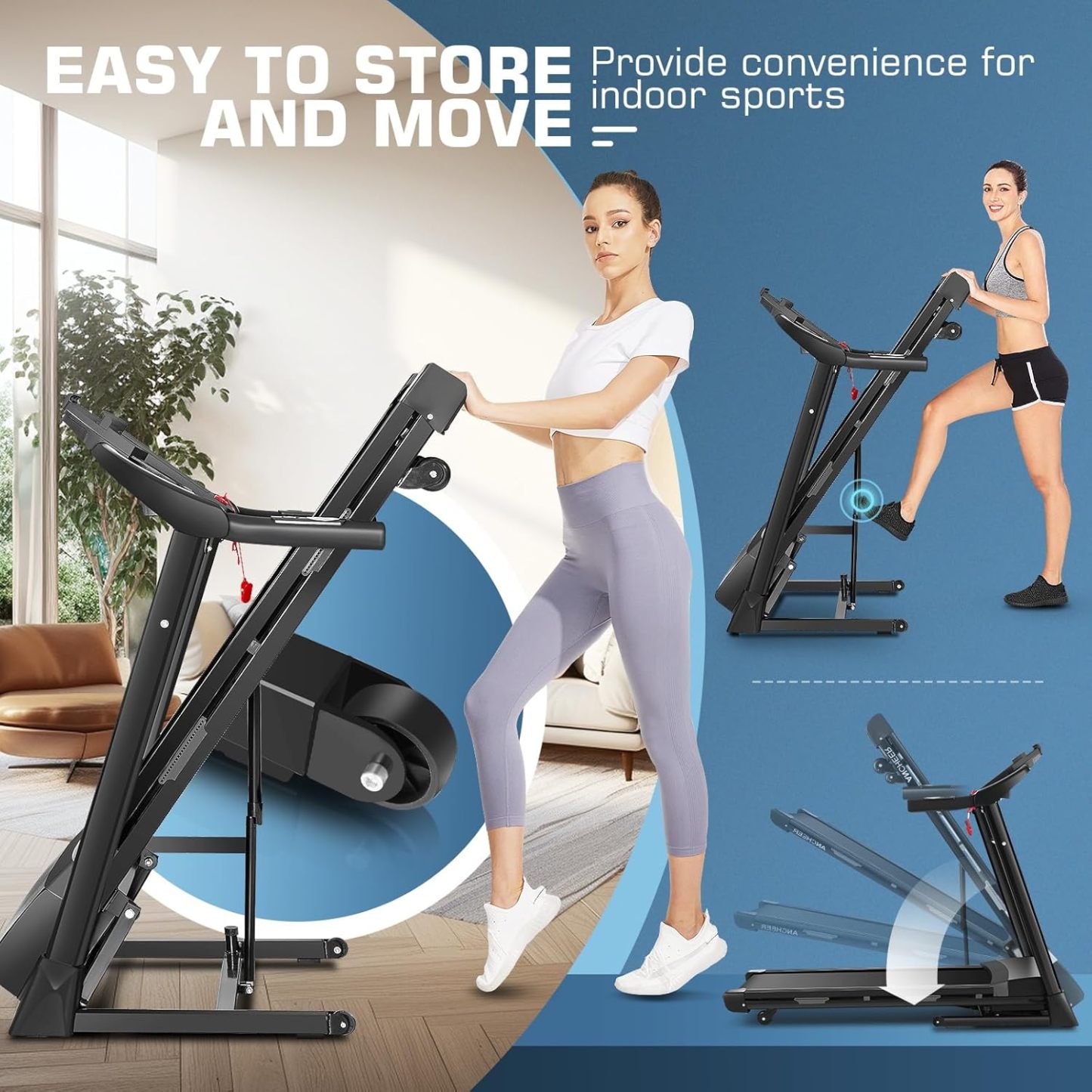 ANCHEER 3.25HP Treadmill,APP Treadmill 300lb Capacity