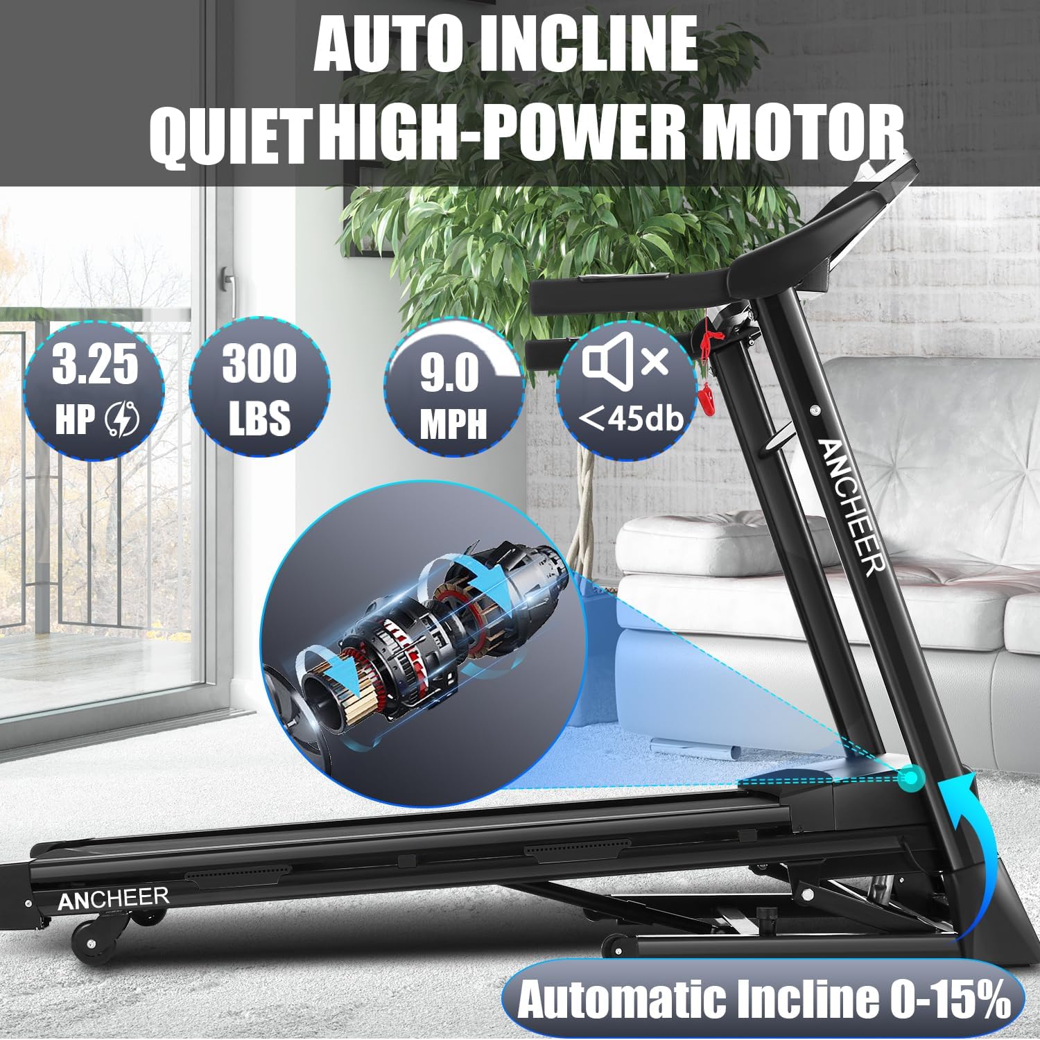 ANCHEER 3.25HP Treadmill,APP Treadmill 300lb Capacity