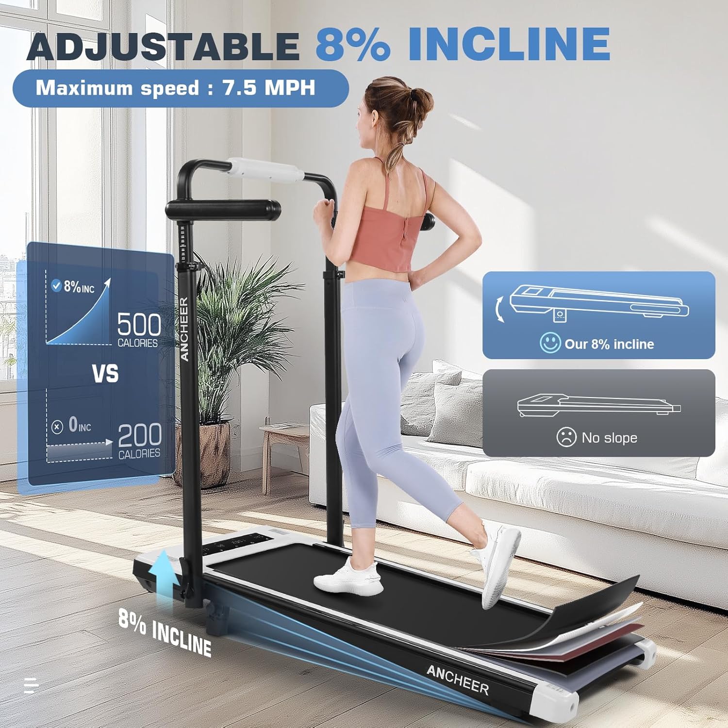 ANCHEER Walking Pad with Desk 47-50.5 Inch Adjustable Height, 8 in 1 Treadmill with 8% Incline for Home Workstation