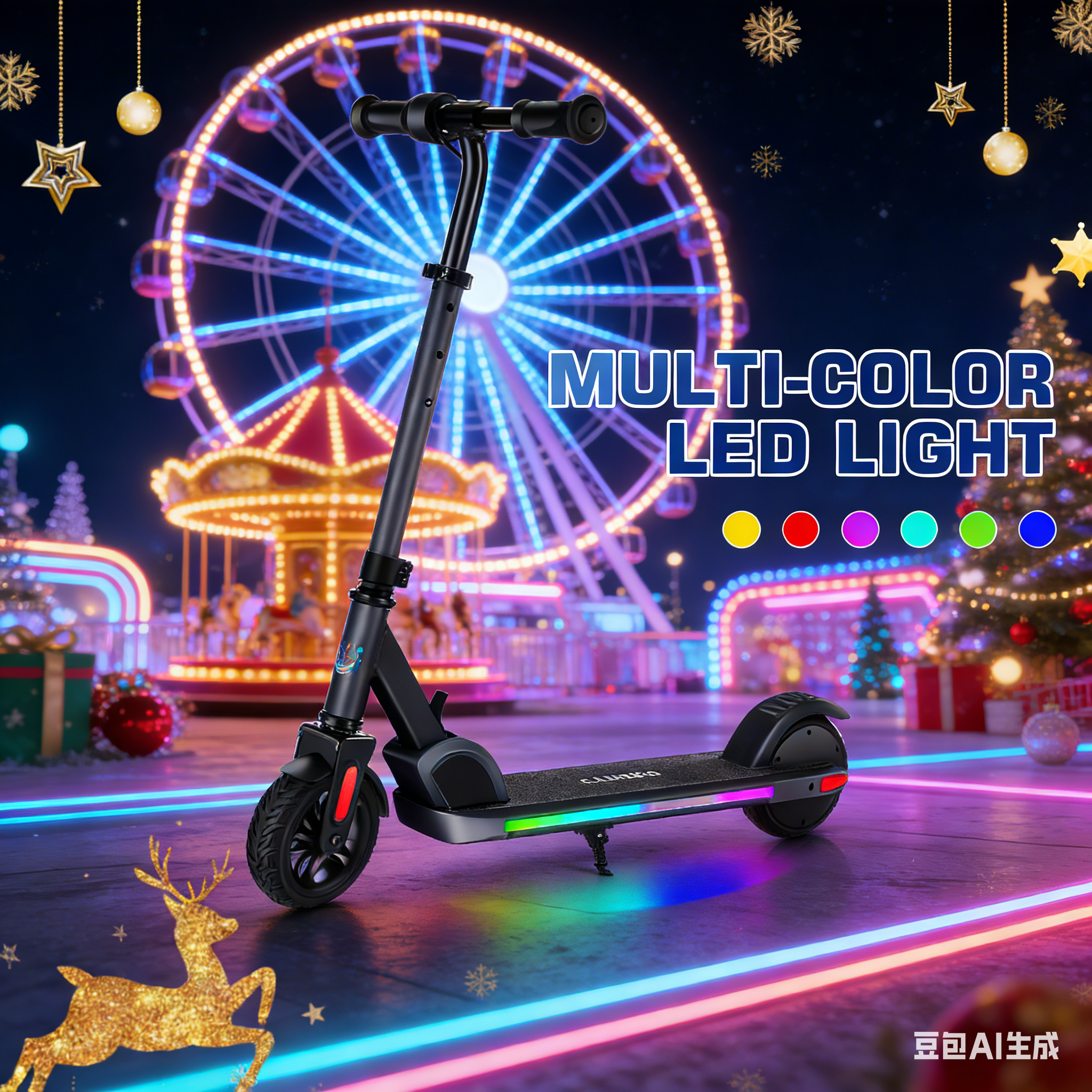 Caroma E35 Kids Electric Scooter for Ages 8-12, 150W Motor Up to 7 Miles Range & 10 MPH Speed, LED Display, Colorful Rainbow Lights, Adjustable Height, Foldable & Lightweight Design