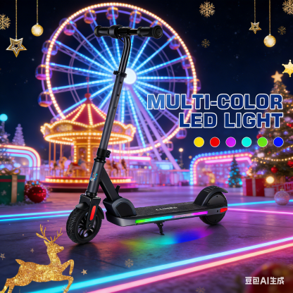 Caroma E35 Kids Electric Scooter for Ages 8-12, 150W Motor Up to 7 Miles Range & 10 MPH Speed, LED Display, Colorful Rainbow Lights, Adjustable Height, Foldable & Lightweight Design