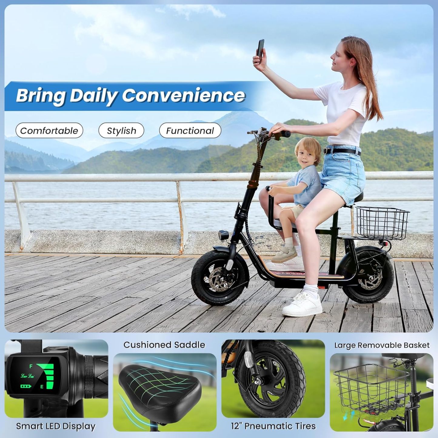 Caroma 819W Foldable Electric Scooter with Child Seat Z5