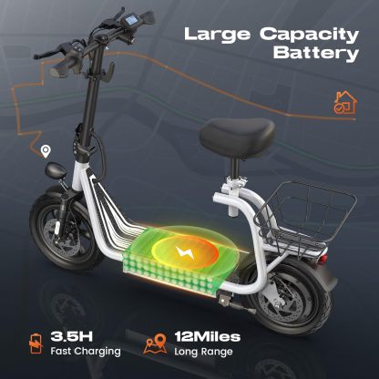 Caroma Peak 560W Foldable Adult Electric Scooter with Seat & Basket & Height Adjustable Seat Q1