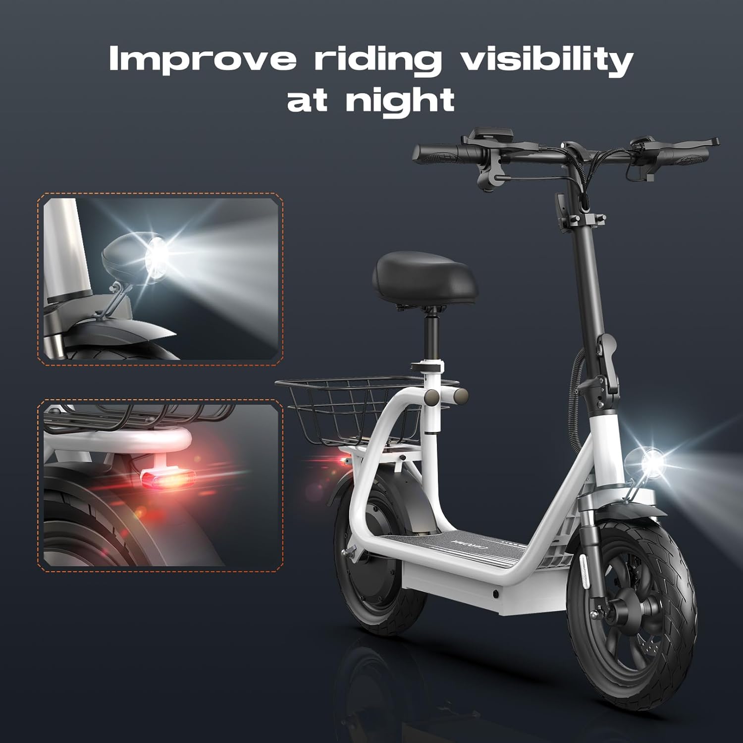 Caroma Peak 560W Foldable Adult Electric Scooter with Seat & Basket & Height Adjustable Seat Q1