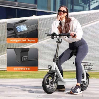 Caroma Peak 560W Foldable Adult Electric Scooter with Seat & Basket & Height Adjustable Seat Q1