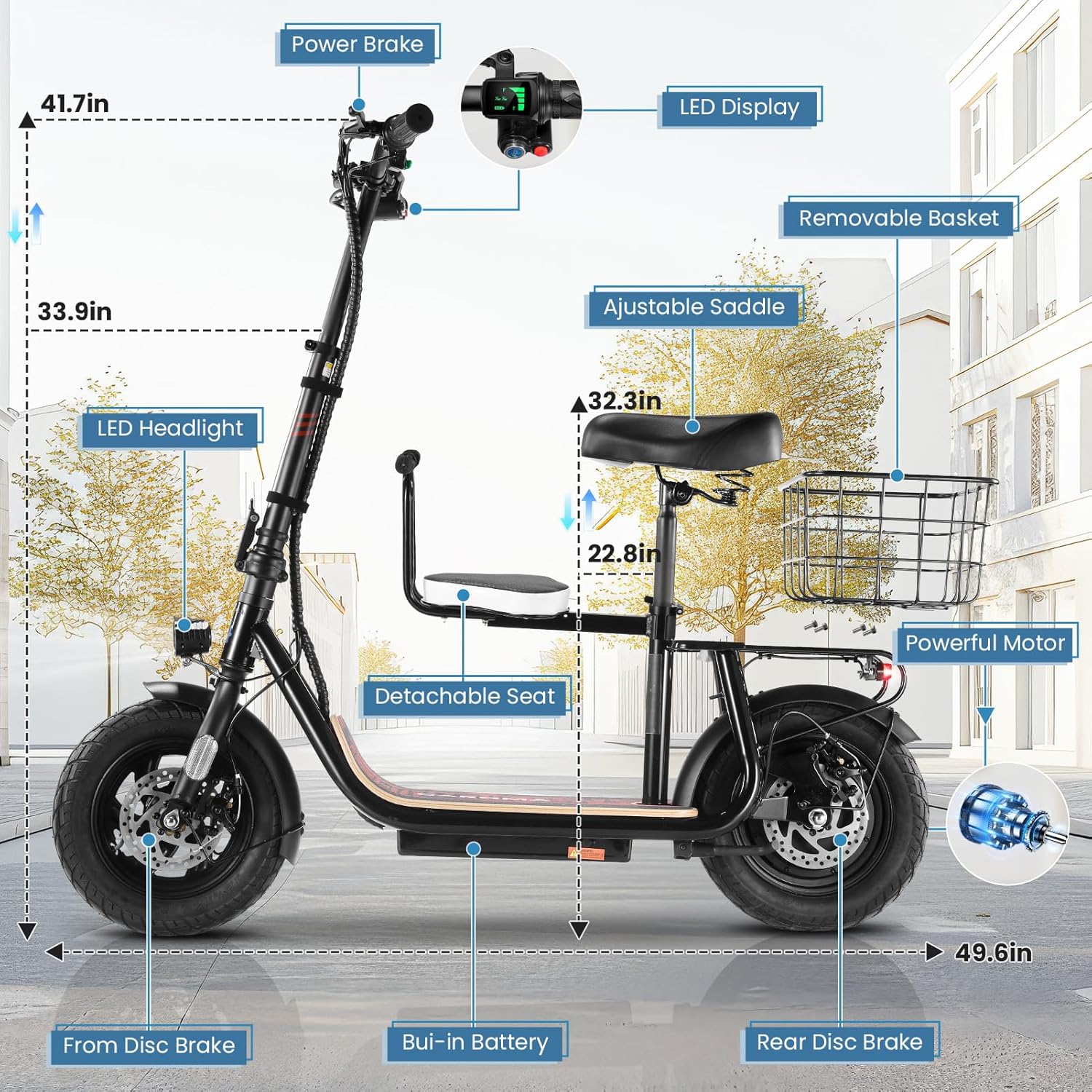 Caroma 819W Foldable Electric Scooter with Child Seat Z5