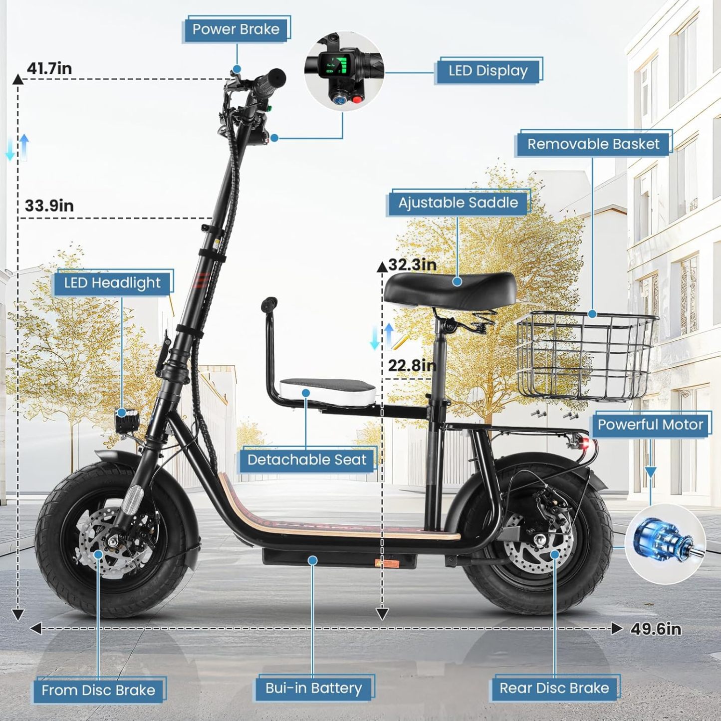 Caroma 819W Foldable Electric Scooter with Child Seat Z5