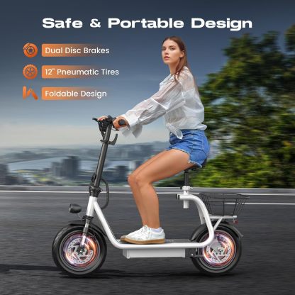 Caroma Peak 560W Foldable Adult Electric Scooter with Seat & Basket & Height Adjustable Seat Q1
