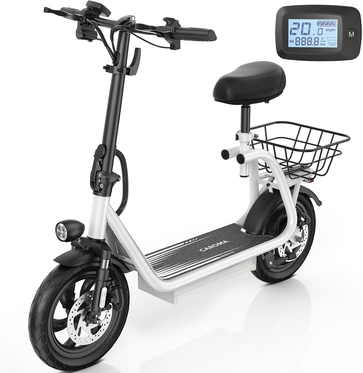 Caroma Peak 560W Foldable Adult Electric Scooter with Seat & Basket & Height Adjustable Seat Q1