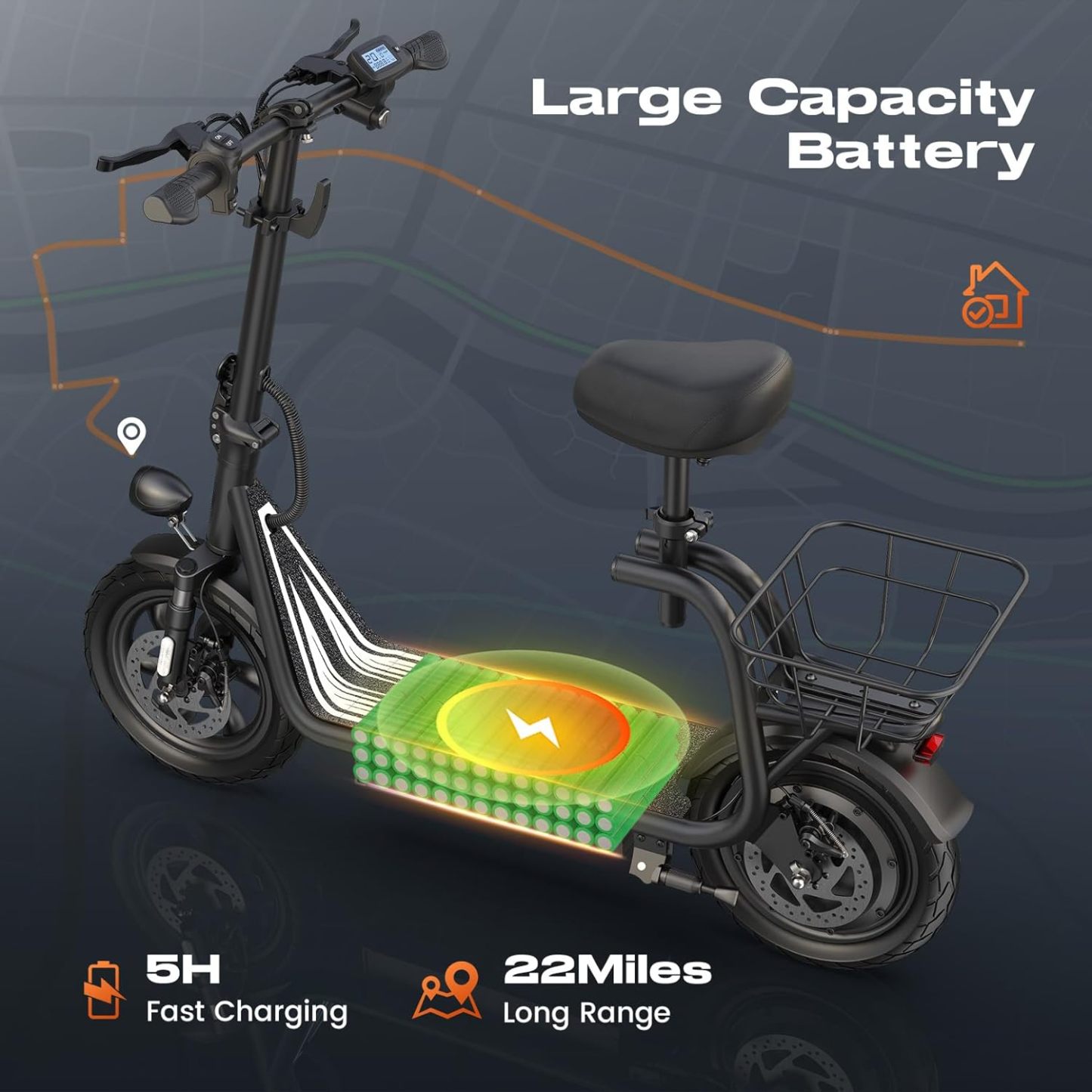 Caroma Peak 819W Foldable Adult Electric Scooter with Seat & Basket & Height Adjustable Seat Q2
