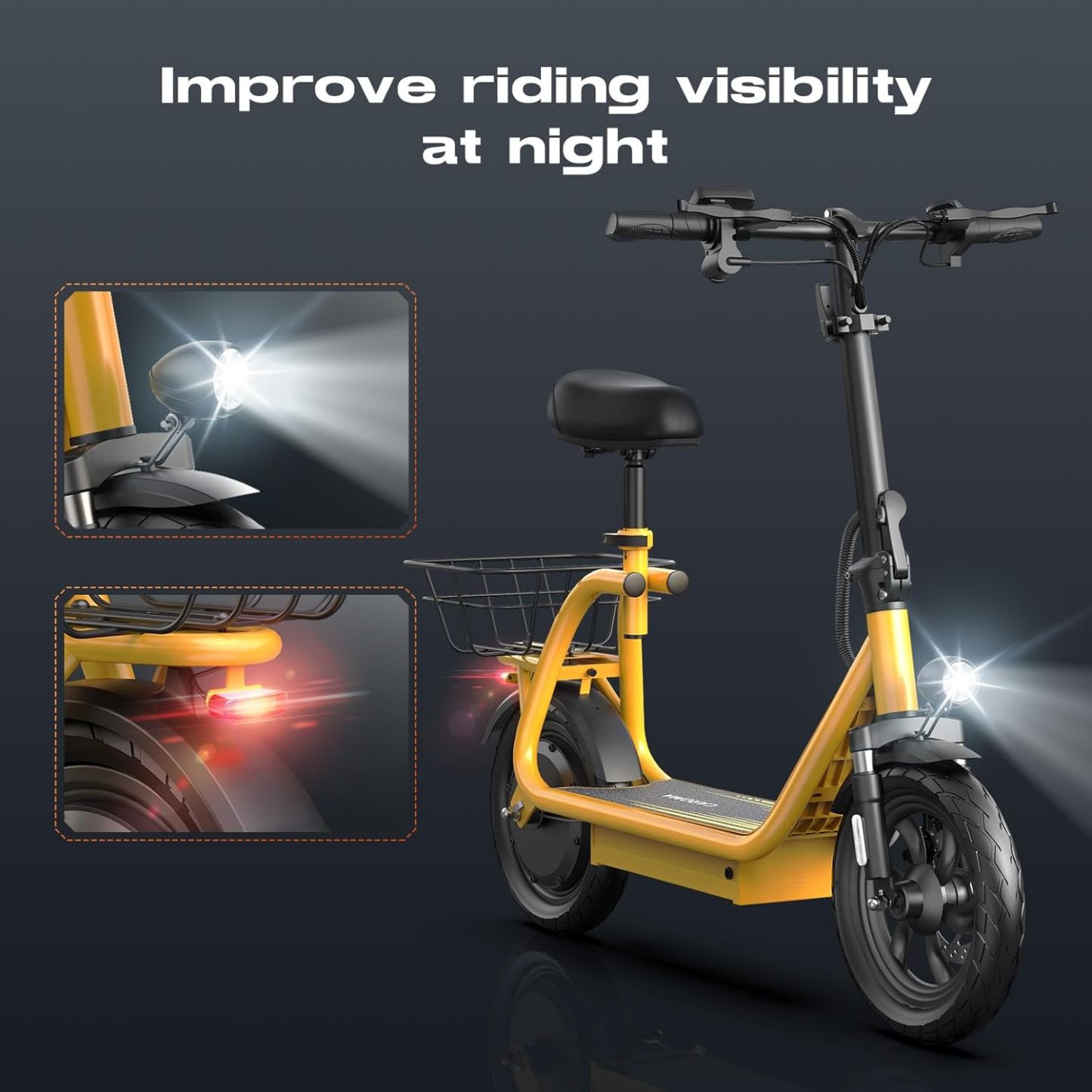 Caroma Peak 1200W Foldable Adult Electric Scooter with Seat & Basket & Height Adjustable Seat Q3