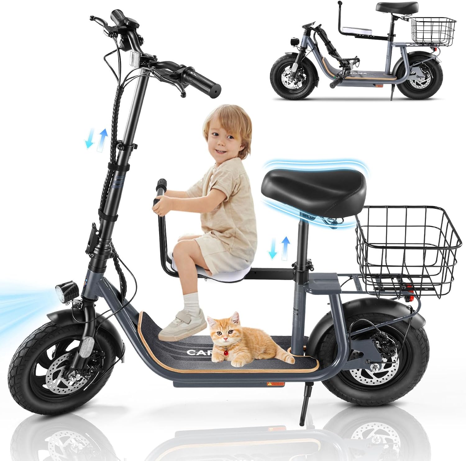 Caroma 1200W Foldable Electric Scooter with Child Seat Z6
