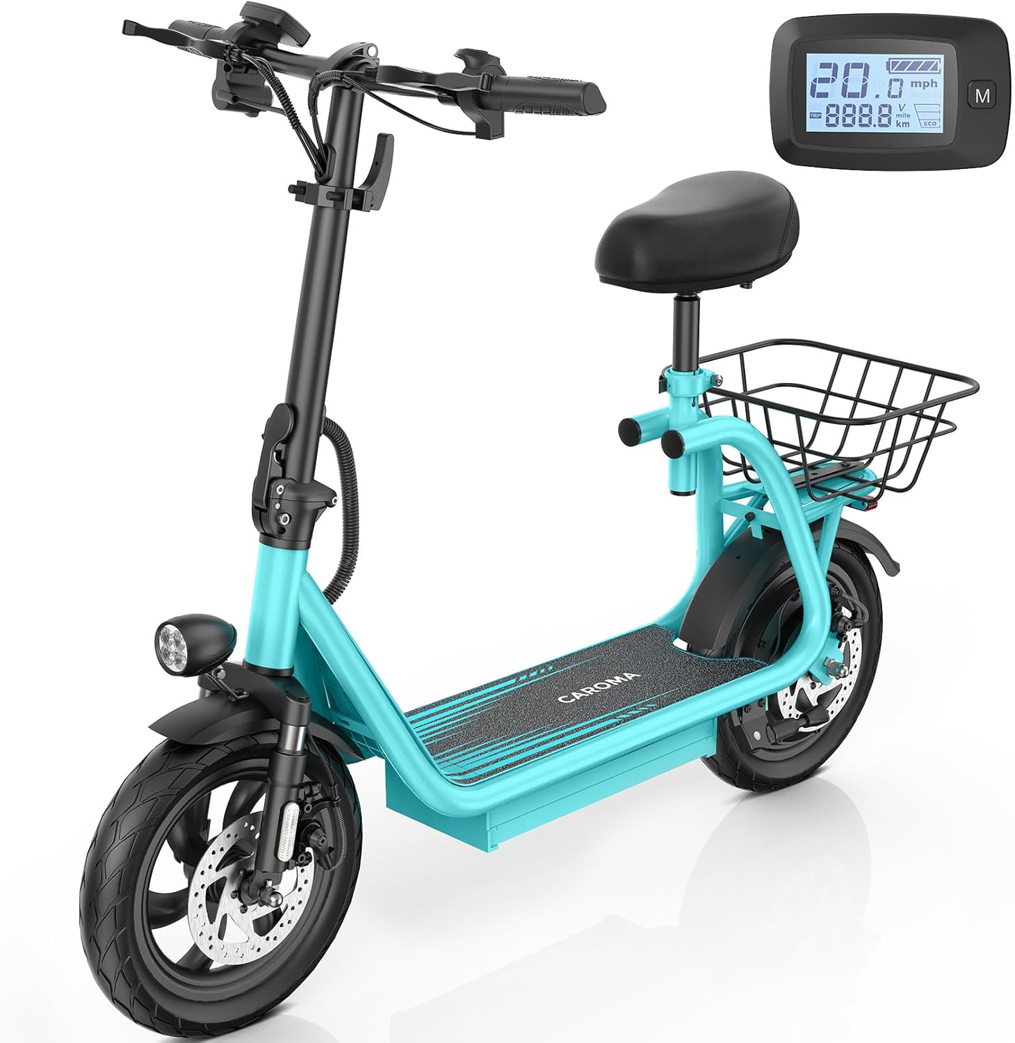 Caroma Peak 560W Foldable Adult Electric Scooter with Seat & Basket & Height Adjustable Seat Q1
