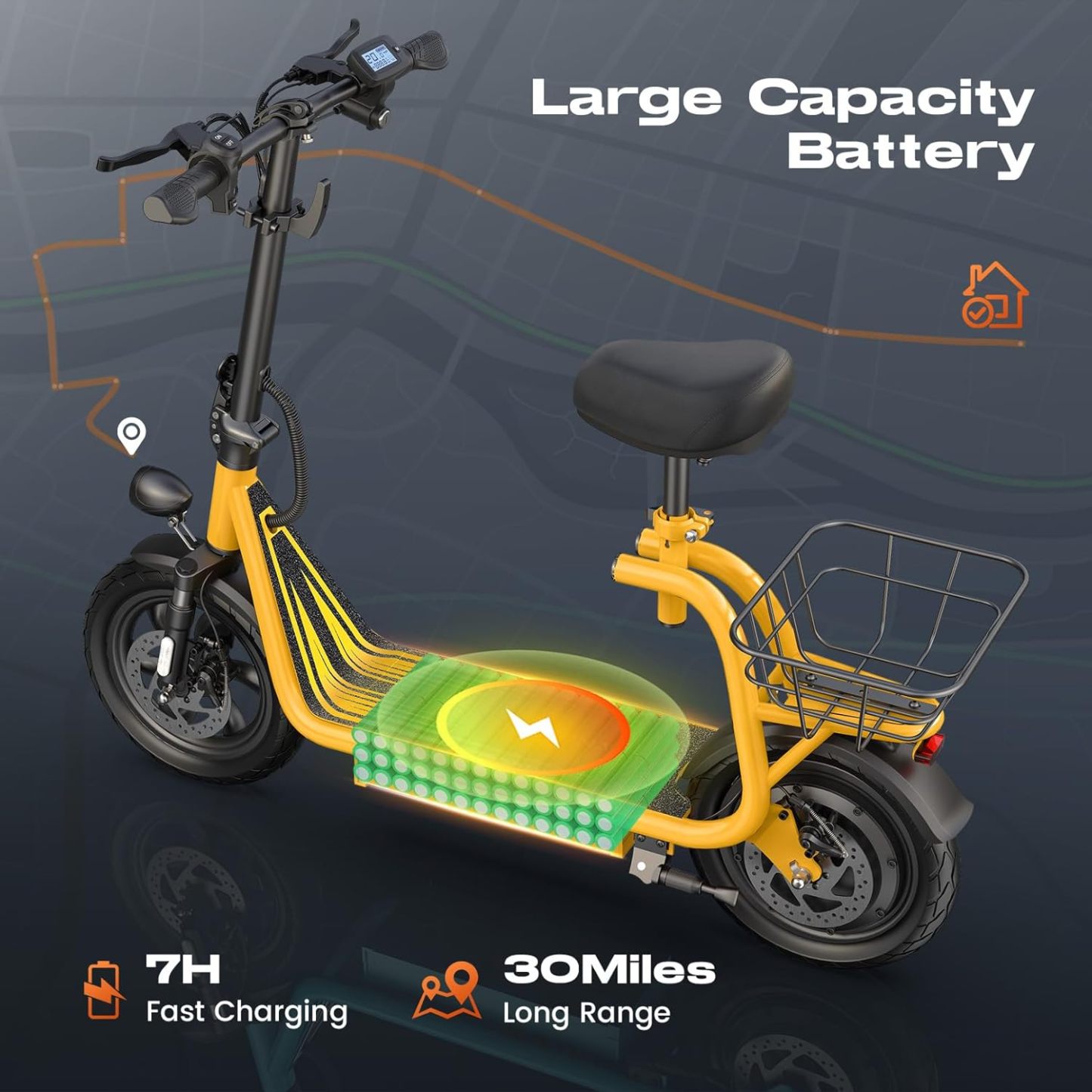 Caroma Peak 1200W Foldable Adult Electric Scooter with Seat & Basket & Height Adjustable Seat Q3