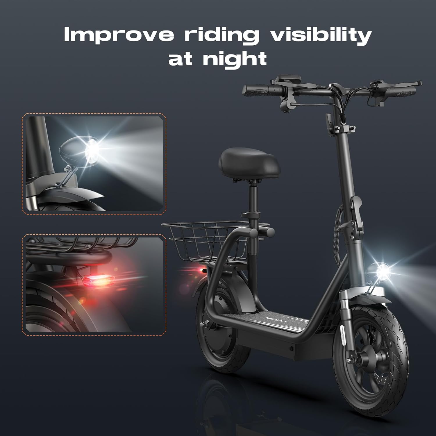 Caroma Peak 819W Foldable Adult Electric Scooter with Seat & Basket & Height Adjustable Seat Q2
