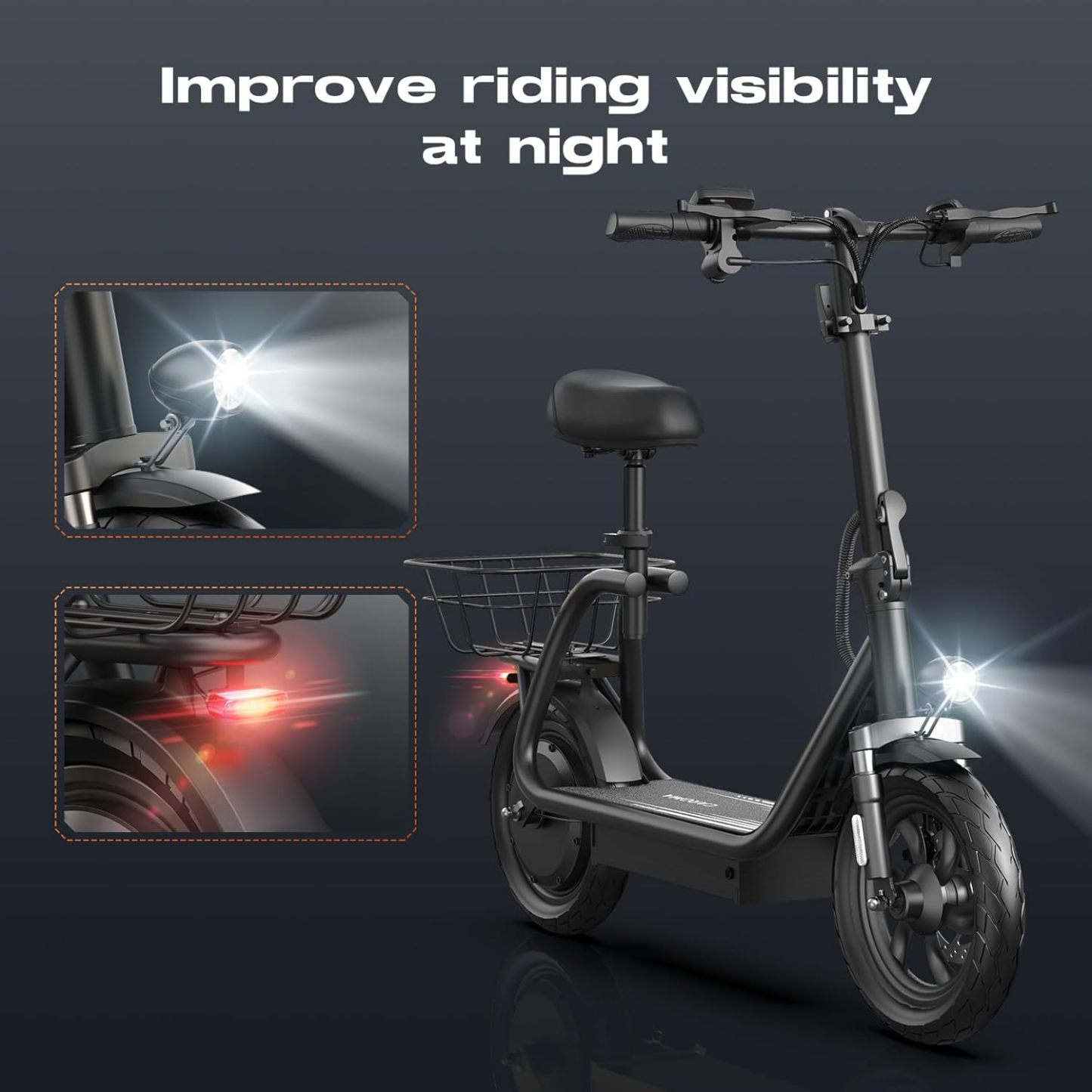 Caroma Peak 819W Foldable Adult Electric Scooter with Seat & Basket & Height Adjustable Seat Q2
