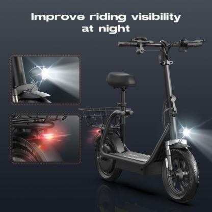 Caroma Peak 819W Foldable Adult Electric Scooter with Seat & Basket & Height Adjustable Seat Q2