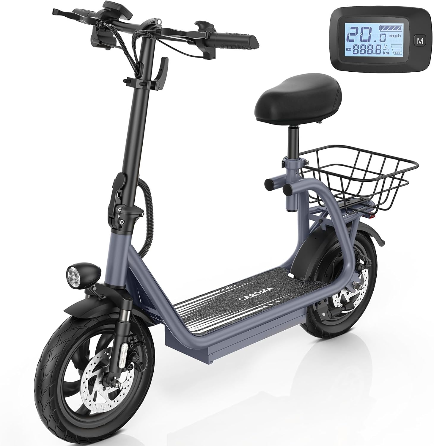 Caroma Peak 560W Foldable Adult Electric Scooter with Seat & Basket & Height Adjustable Seat Q1