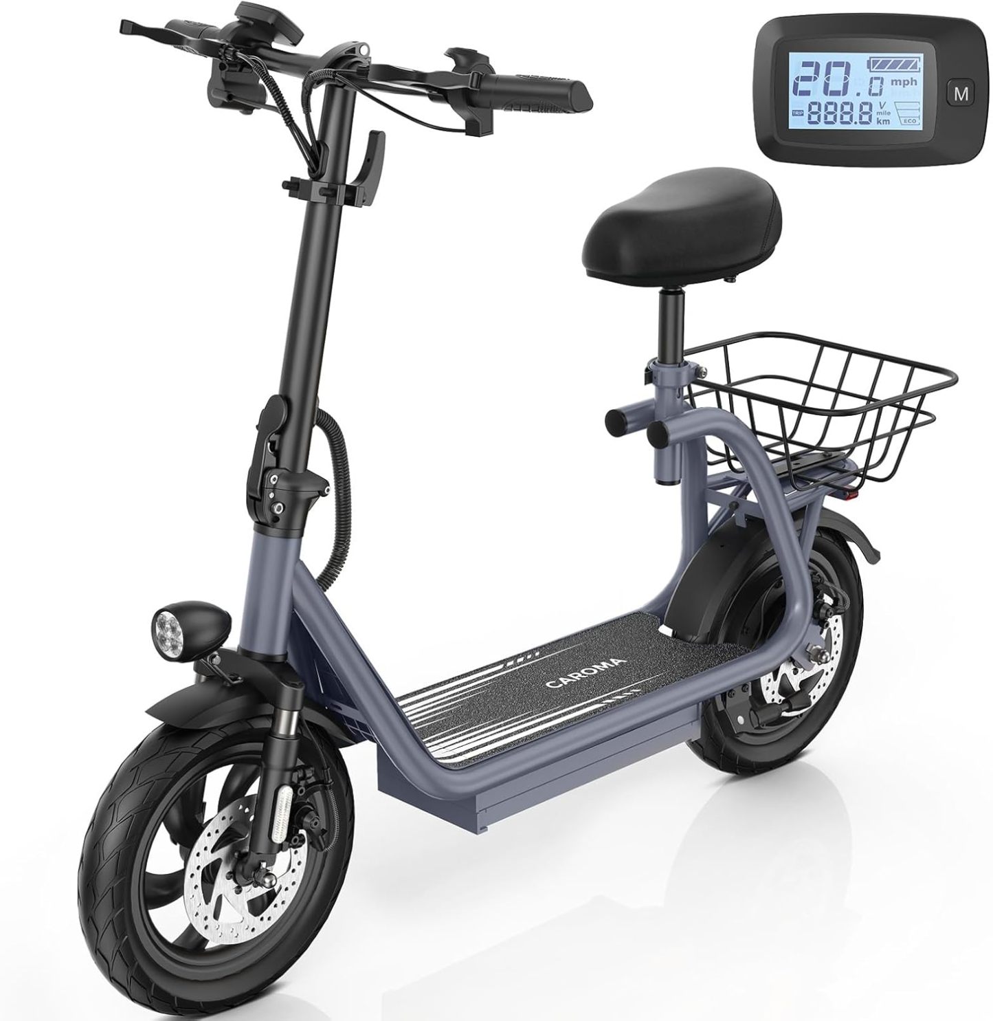 Caroma Peak 560W Foldable Adult Electric Scooter with Seat & Basket & Height Adjustable Seat Q1