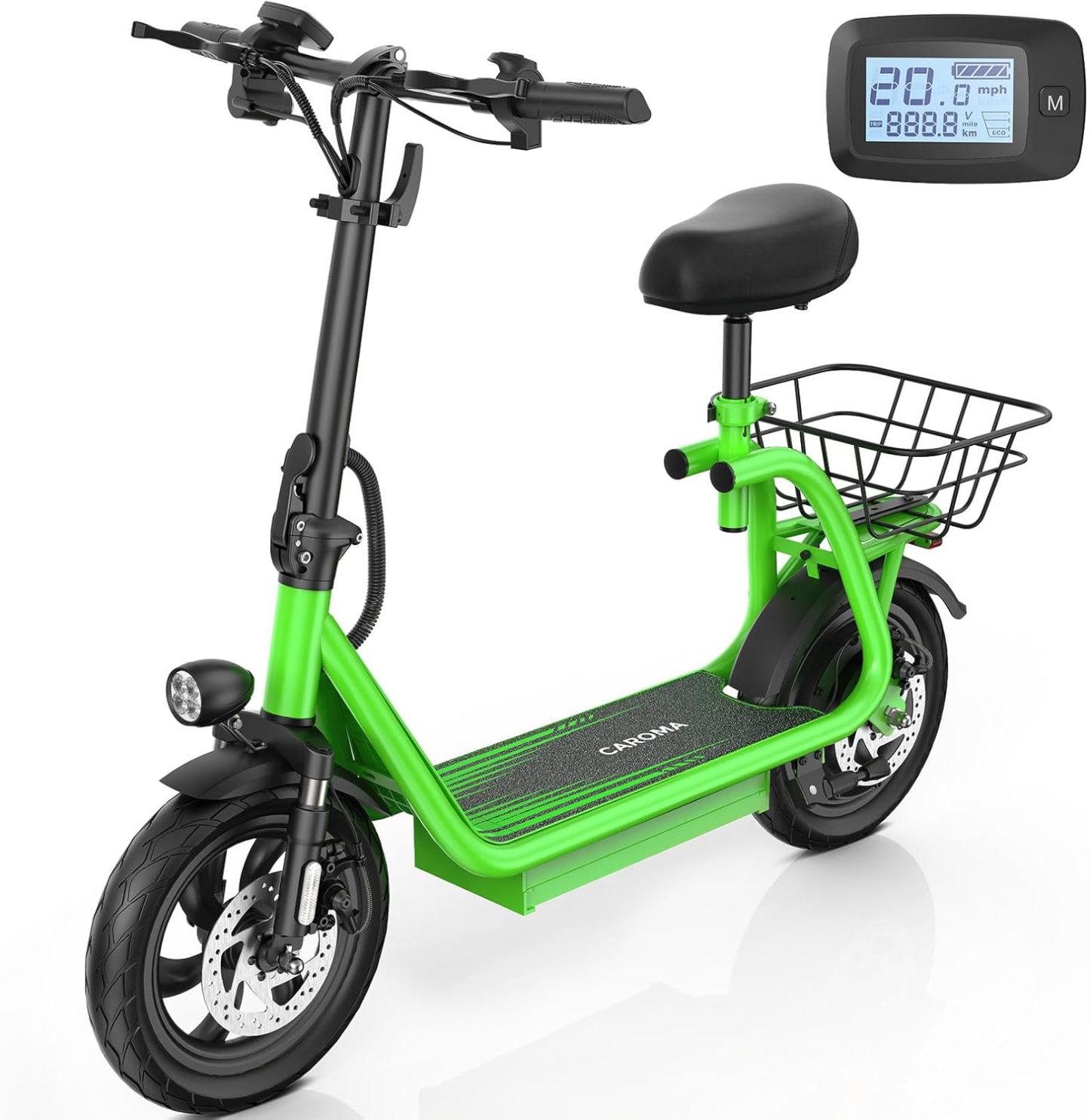 Caroma Peak 560W Foldable Adult Electric Scooter with Seat & Basket & Height Adjustable Seat Q1