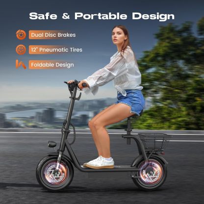 Caroma Peak 819W Foldable Adult Electric Scooter with Seat & Basket & Height Adjustable Seat Q2