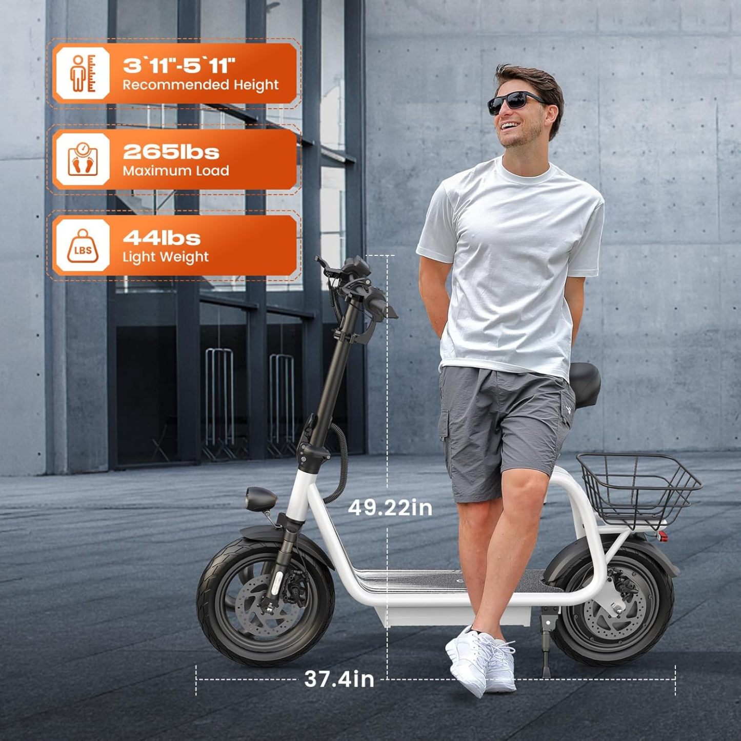 Caroma Peak 560W Foldable Adult Electric Scooter with Seat & Basket & Height Adjustable Seat Q1