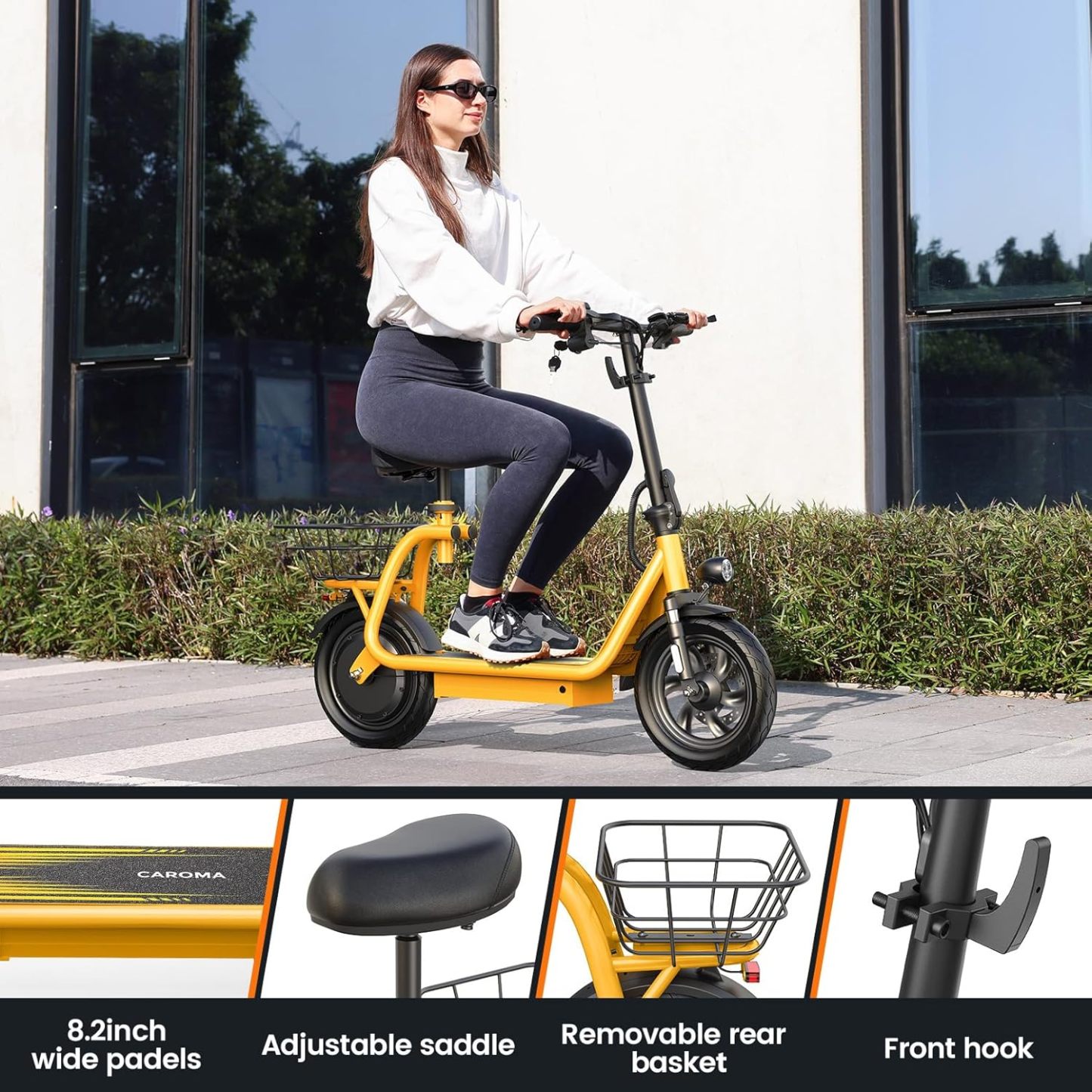 Caroma Peak 1200W Foldable Adult Electric Scooter with Seat & Basket & Height Adjustable Seat Q3
