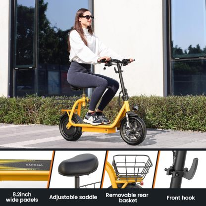 Caroma Peak 1200W Foldable Adult Electric Scooter with Seat & Basket & Height Adjustable Seat Q3