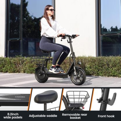 Caroma Peak 819W Foldable Adult Electric Scooter with Seat & Basket & Height Adjustable Seat Q2