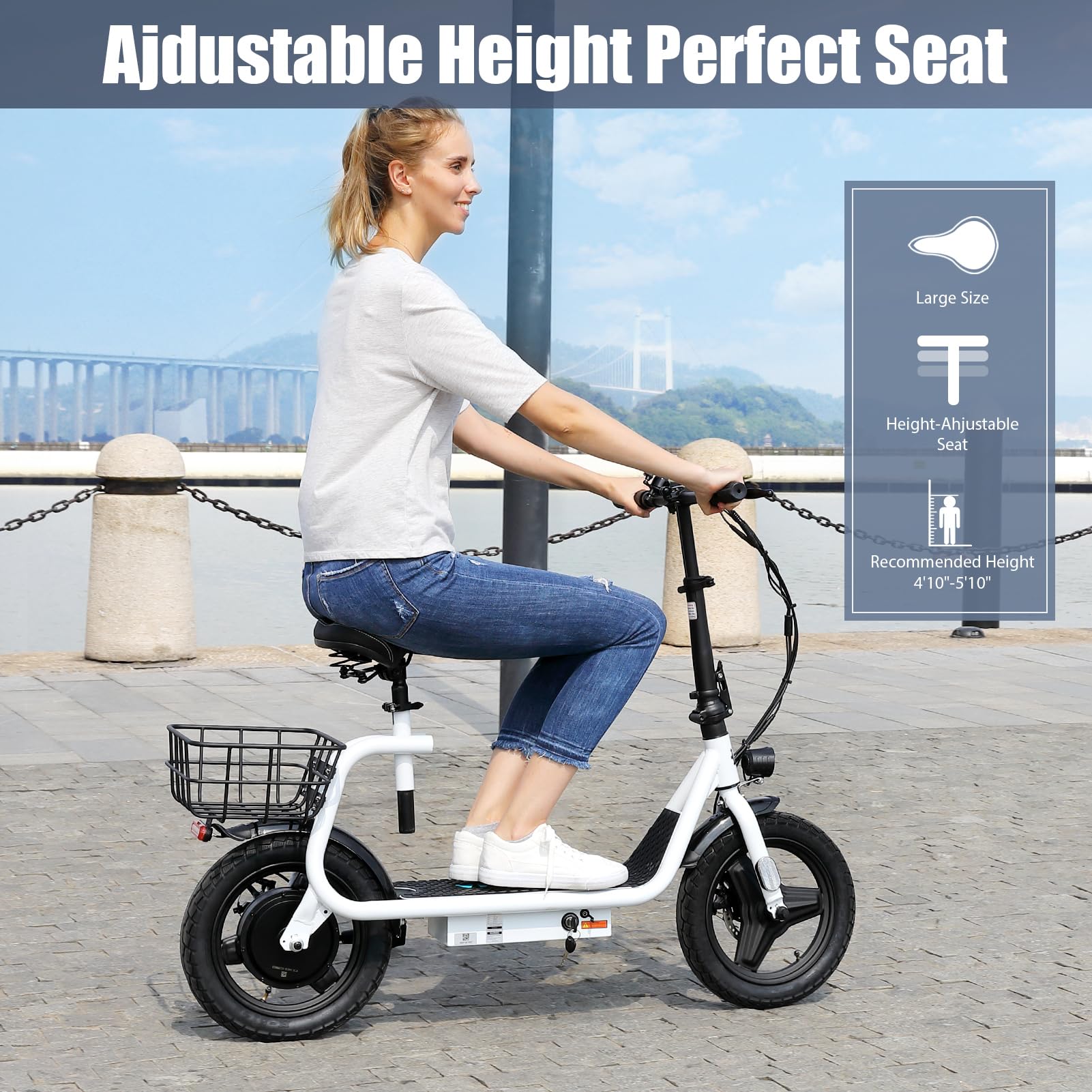 Caroma 350W(Peak 560W) Electric Scooter with Seat