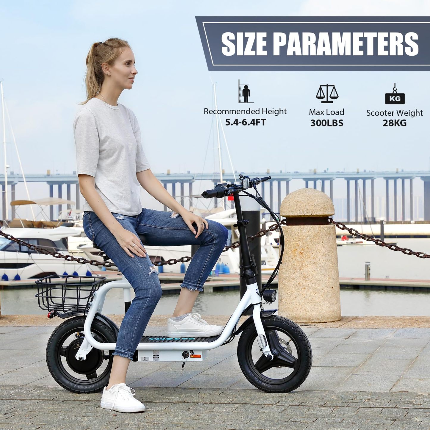 Caroma 350W(Peak 560W) Electric Scooter with Seat